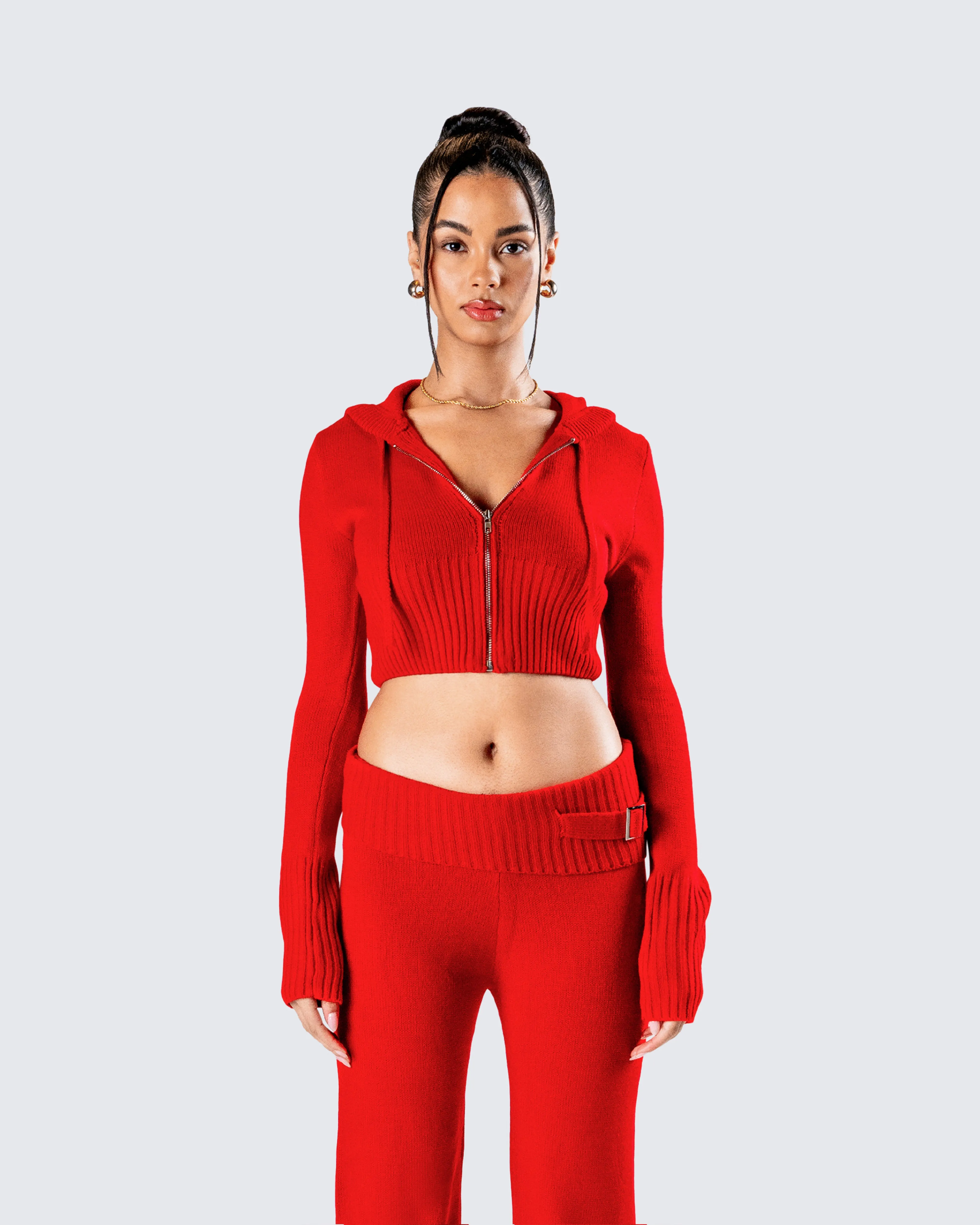 Alyssa Red Knit Cropped Jacket