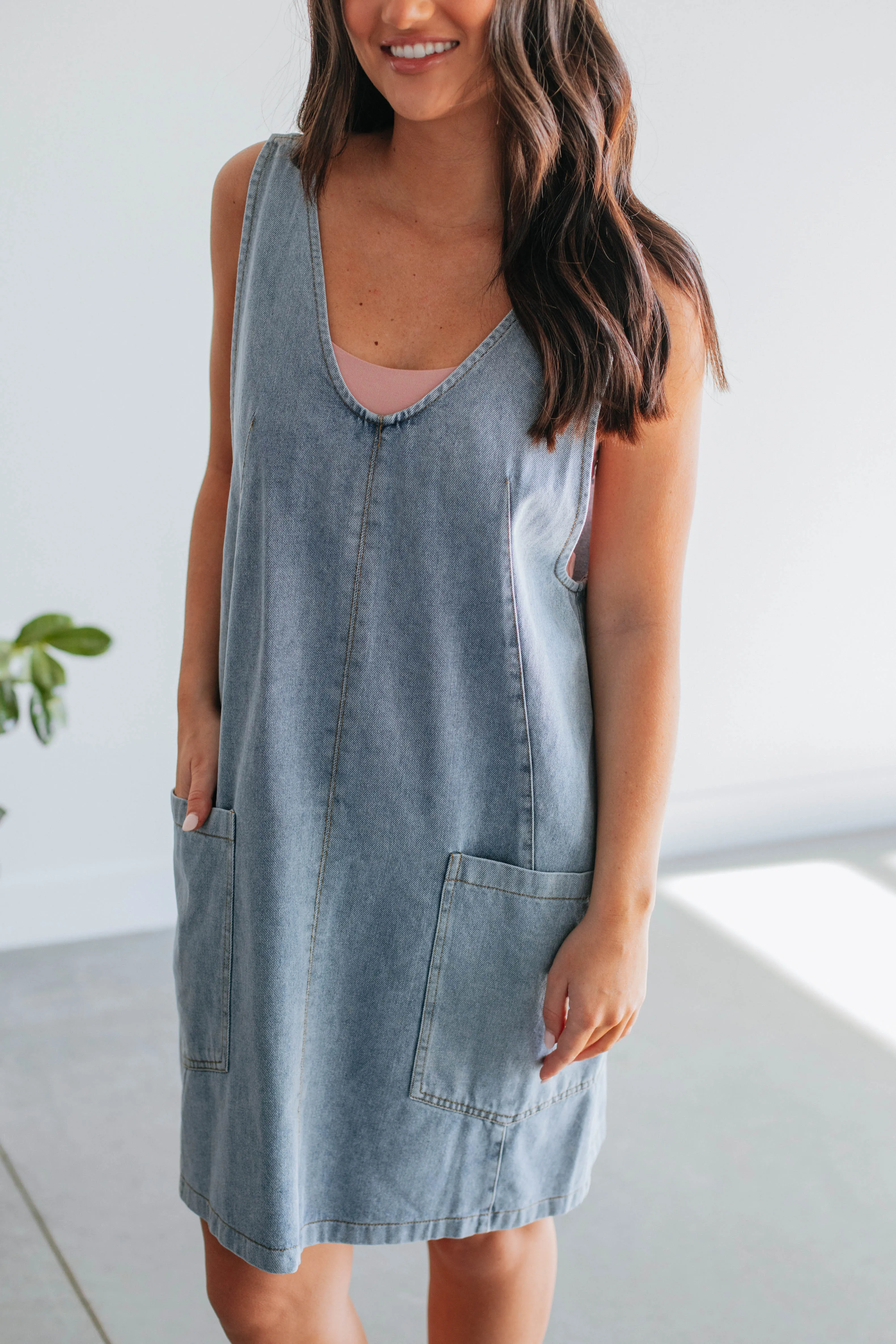 Amie Overall Denim Dress - Light Wash