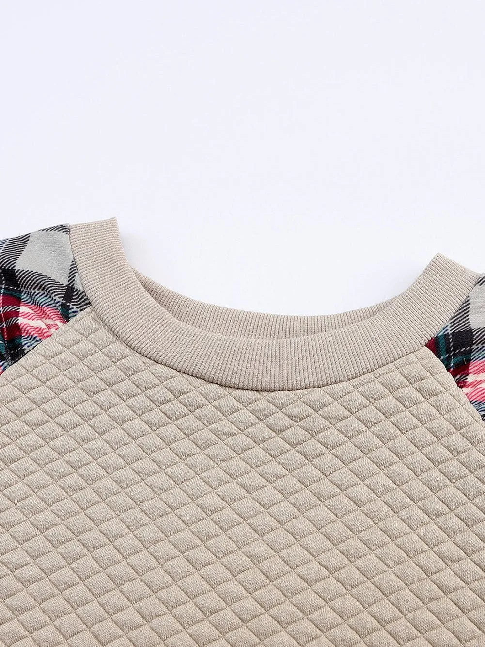 Apricot Patchwork Raglan Sleeve Quilted Sweatshirt