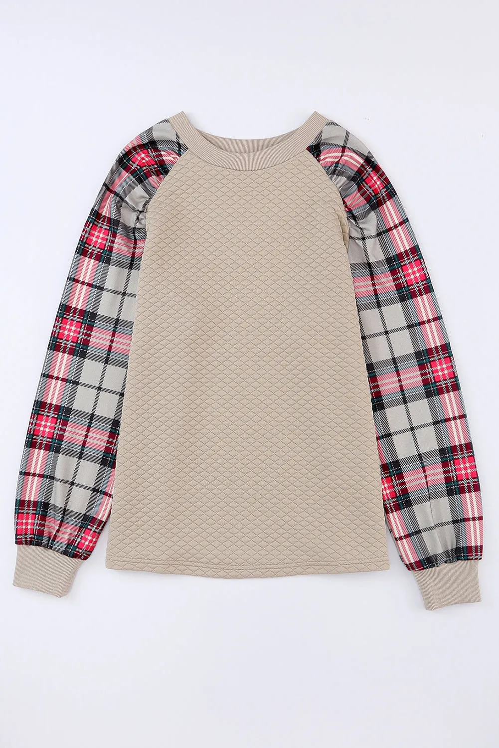 Apricot Plaid Raglan Sleeve Sweatshirt