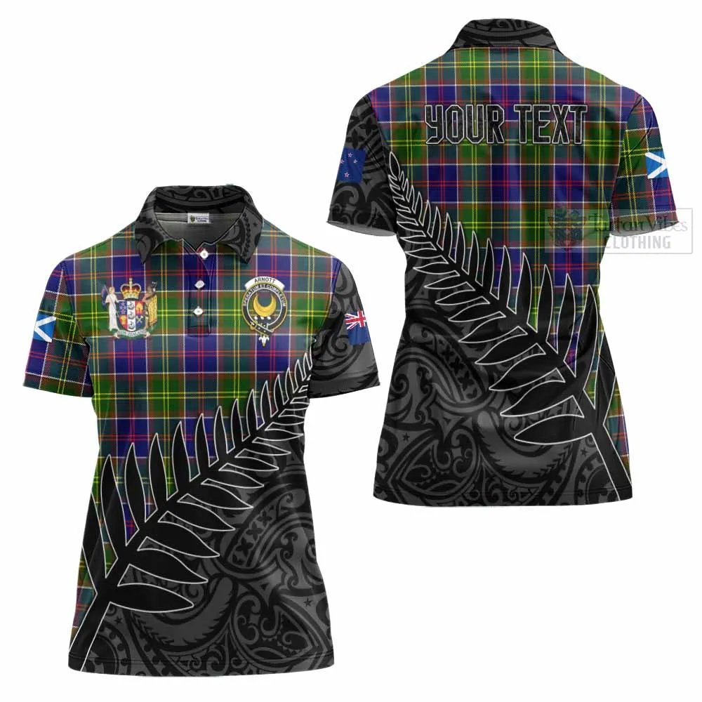 Arnott Crest Tartan Women's Polo Shirt with New Zealand Silver Fern Half Style