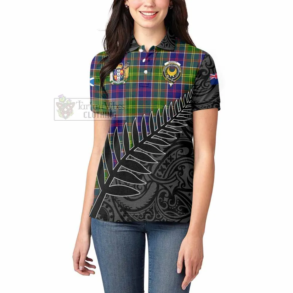 Arnott Crest Tartan Women's Polo Shirt with New Zealand Silver Fern Half Style