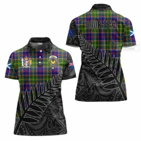 Arnott Crest Tartan Women's Polo Shirt with New Zealand Silver Fern Half Style