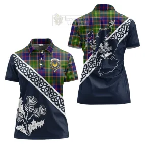 Arnott Tartan Women's Polo Shirt Featuring Thistle and Scotland Map