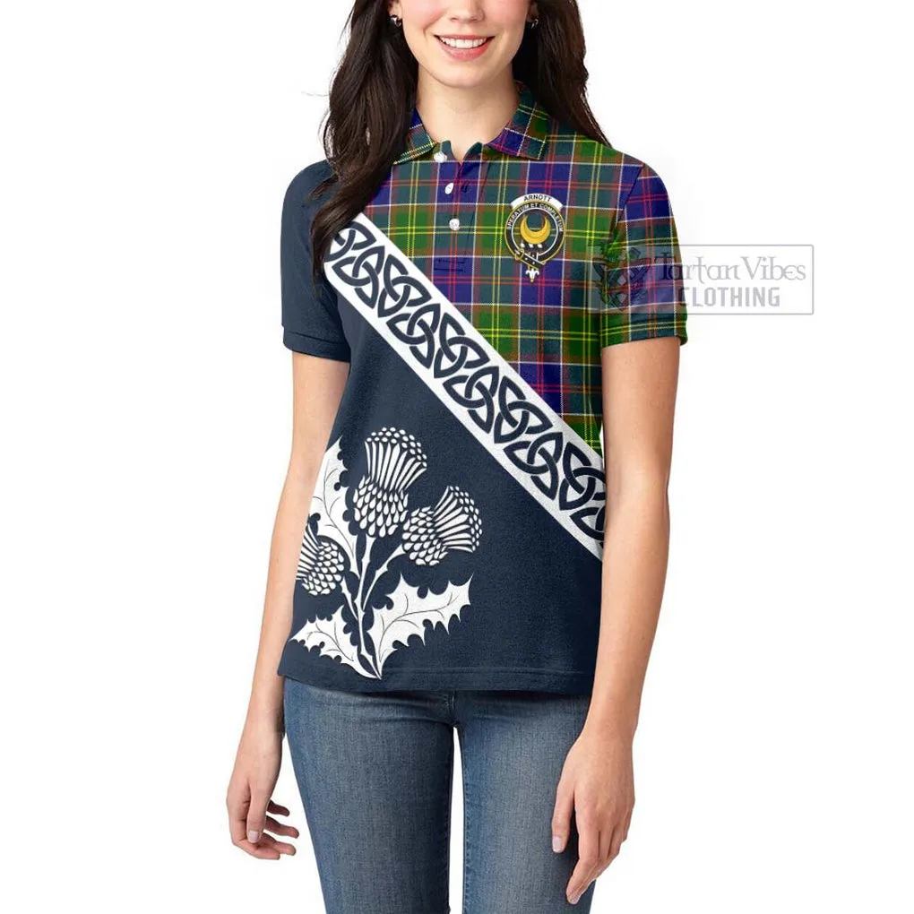 Arnott Tartan Women's Polo Shirt Featuring Thistle and Scotland Map