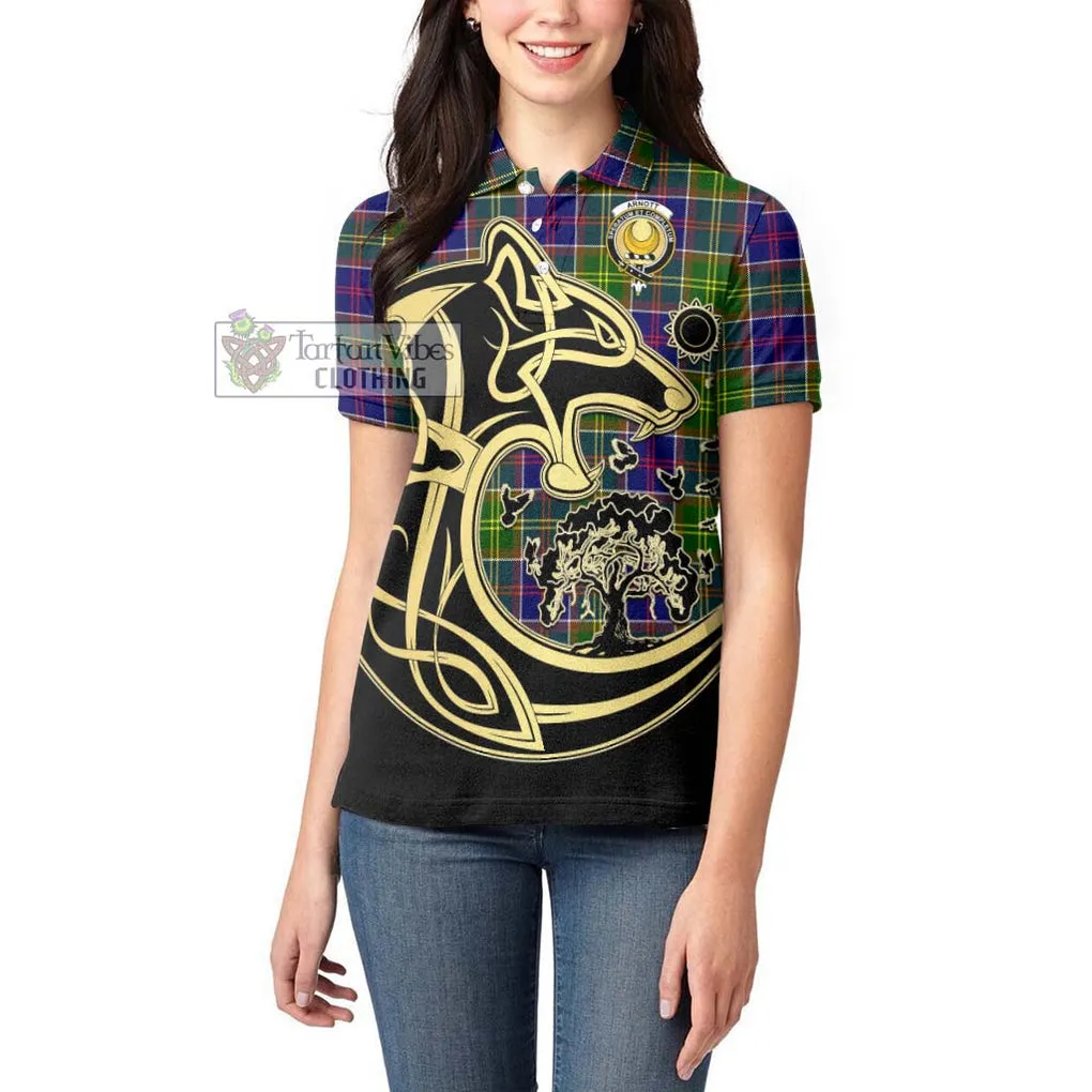 Arnott Tartan Women's Polo Shirt with Family Crest Celtic Wolf Style