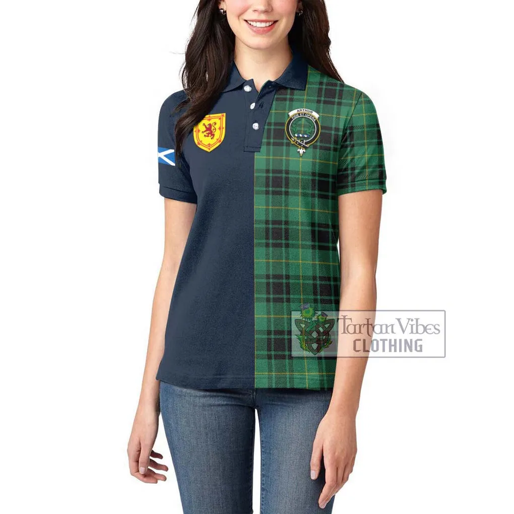 Arthur Ancient Tartan Women's Polo Shirt Alba with Scottish Lion Royal Arm Half Style