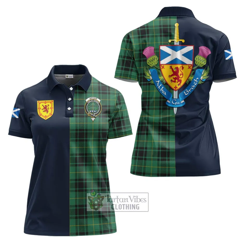 Arthur Ancient Tartan Women's Polo Shirt Alba with Scottish Lion Royal Arm Half Style