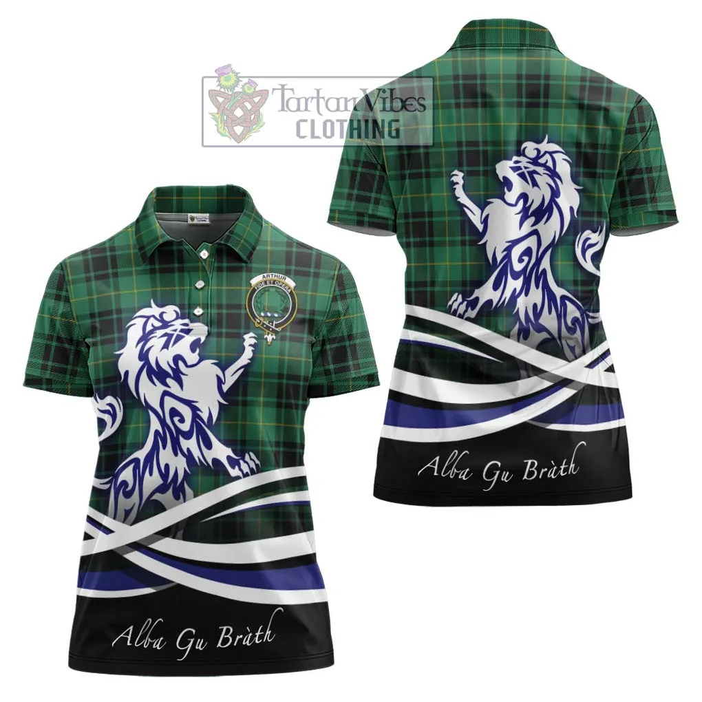 Arthur Ancient Tartan Women's Polo Shirt with Alba Gu Brath Regal Lion Emblem