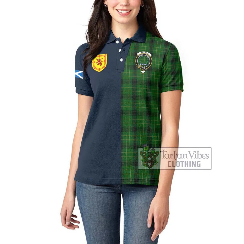 Arthur Highland Tartan Women's Polo Shirt Alba with Scottish Lion Royal Arm Half Style