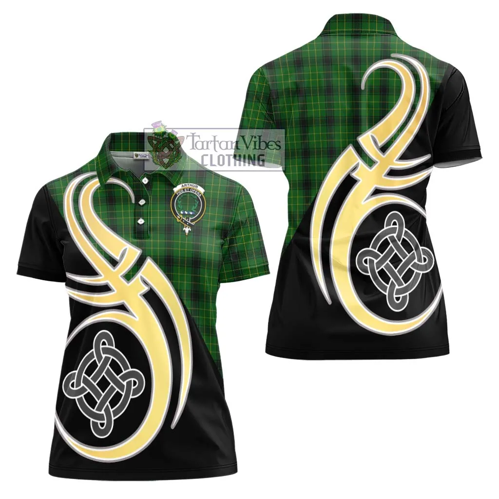 Arthur Highland Tartan Women's Polo Shirt with Family Crest and Celtic Symbol Style