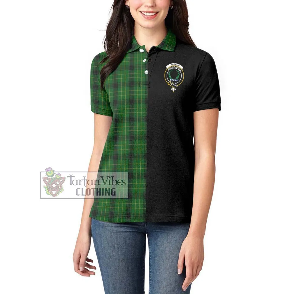 Arthur Highland Tartan Women's Polo Shirt with Family Crest and Half Of Me Style