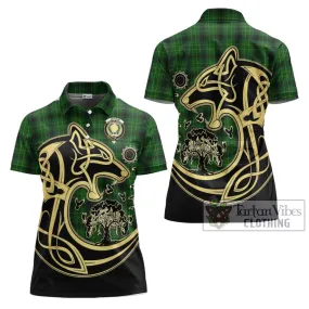 Arthur Highland Tartan Women's Polo Shirt with Family Crest Celtic Wolf Style