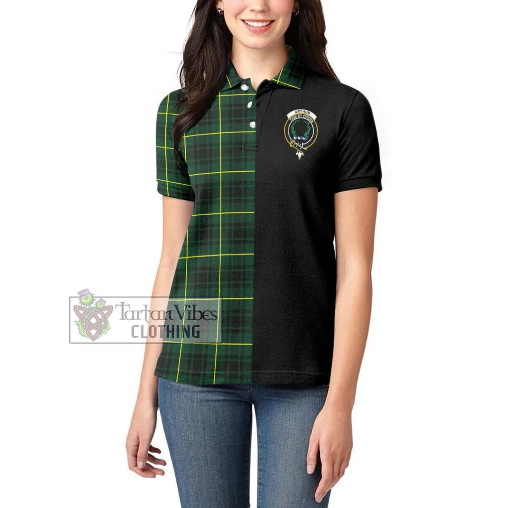 Arthur Modern Tartan Women's Polo Shirt with Family Crest and Half Of Me Style