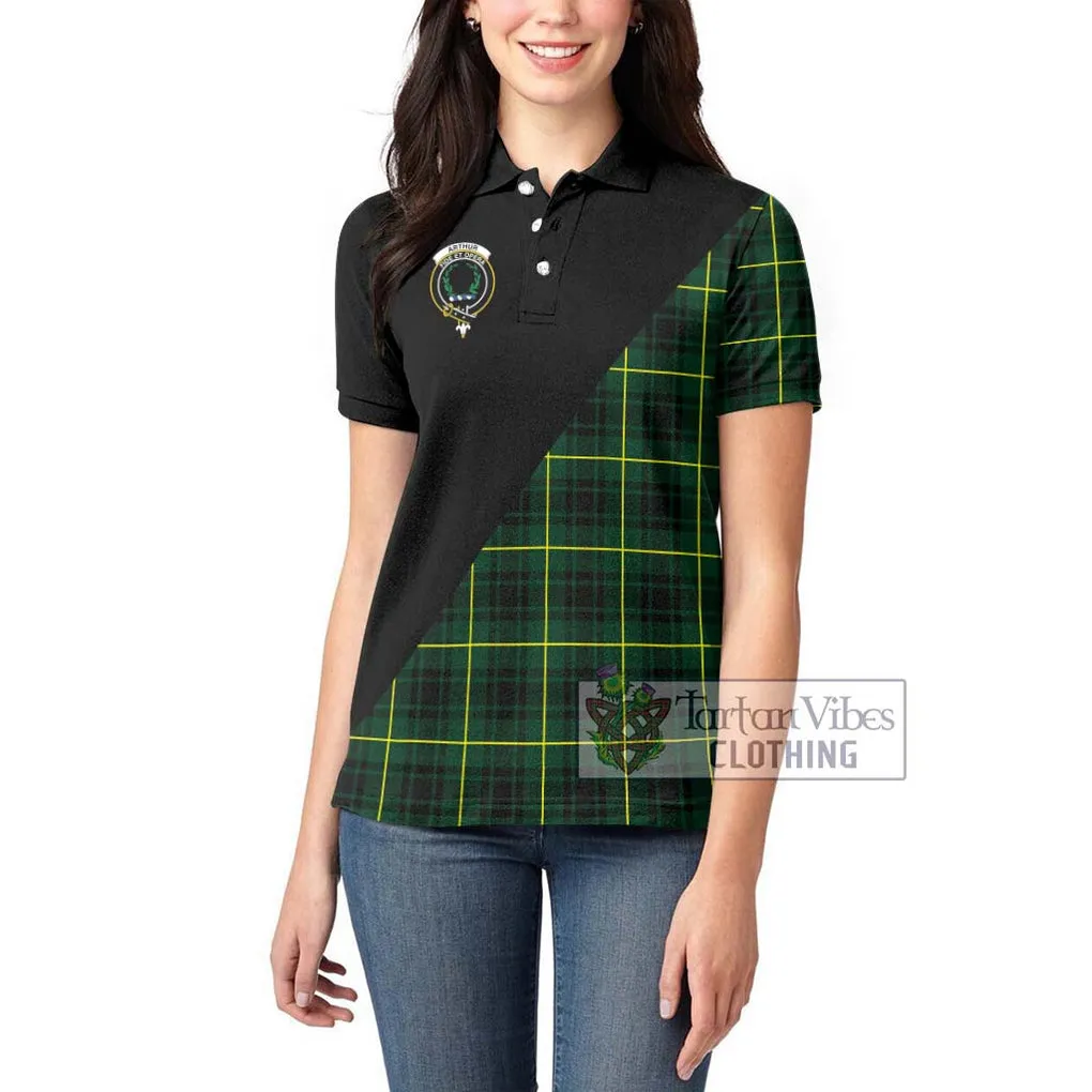 Arthur Modern Tartan Women's Polo Shirt with Family Crest and Military Logo Style