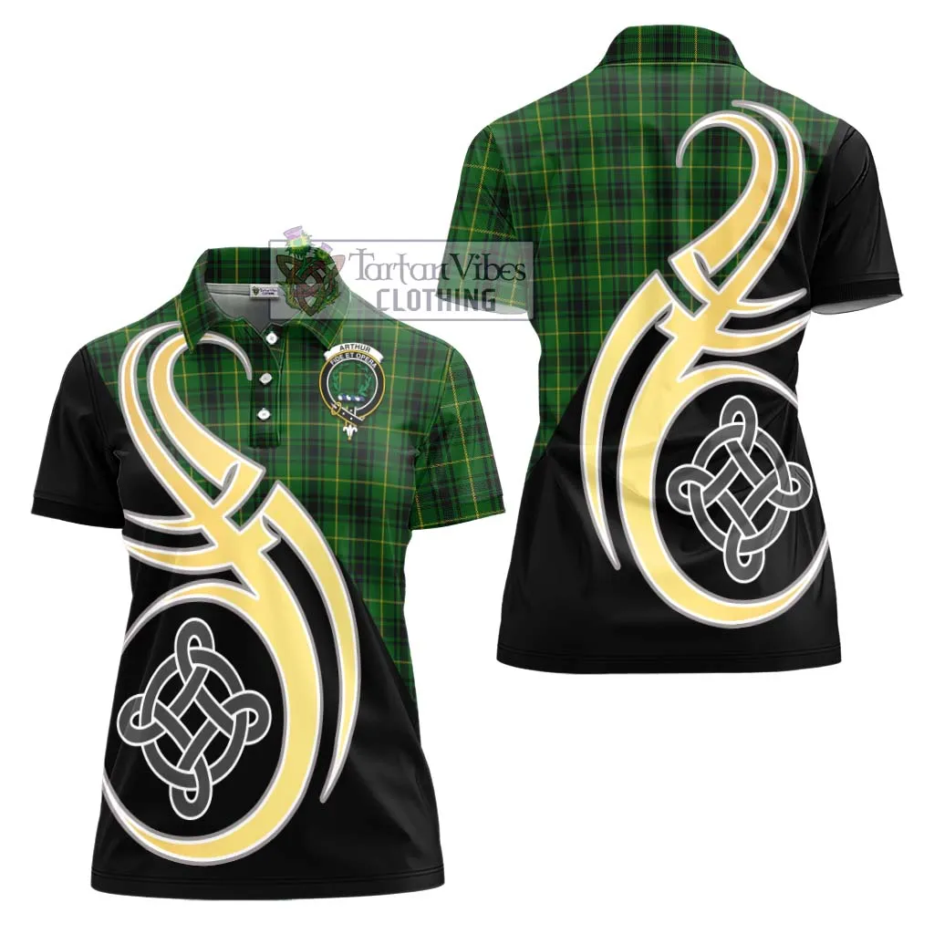 Arthur Tartan Women's Polo Shirt with Family Crest and Celtic Symbol Style