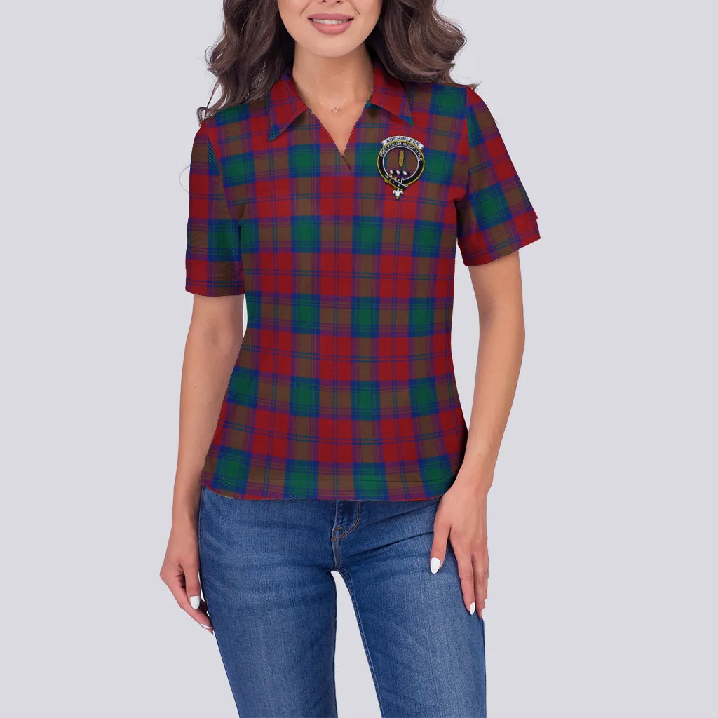 Auchinleck (Affleck) Tartan Polo Shirt with Family Crest For Women