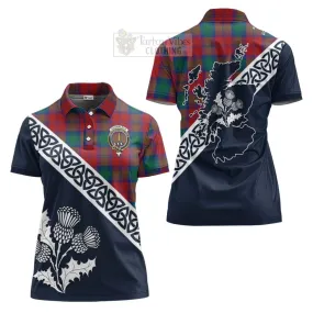 Auchinleck (Affleck) Tartan Women's Polo Shirt Featuring Thistle and Scotland Map