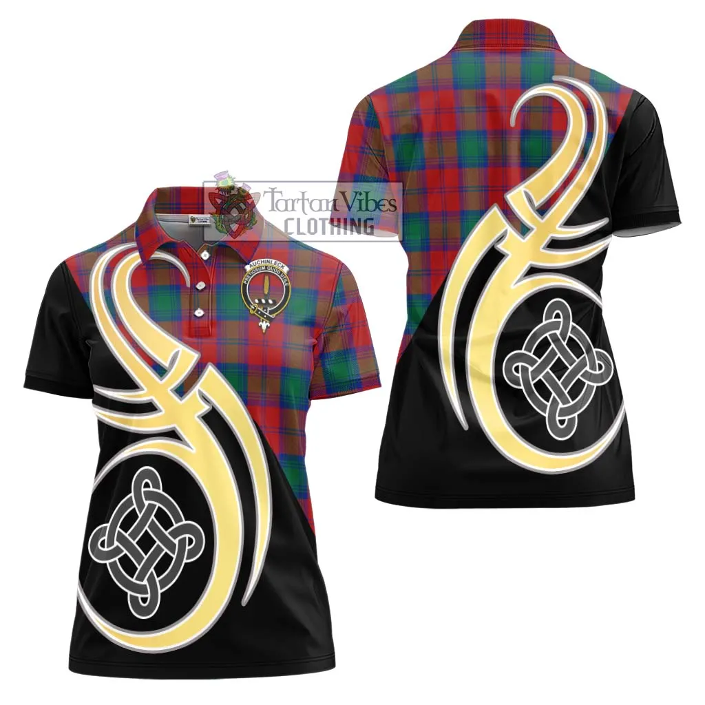 Auchinleck (Affleck) Tartan Women's Polo Shirt with Family Crest and Celtic Symbol Style