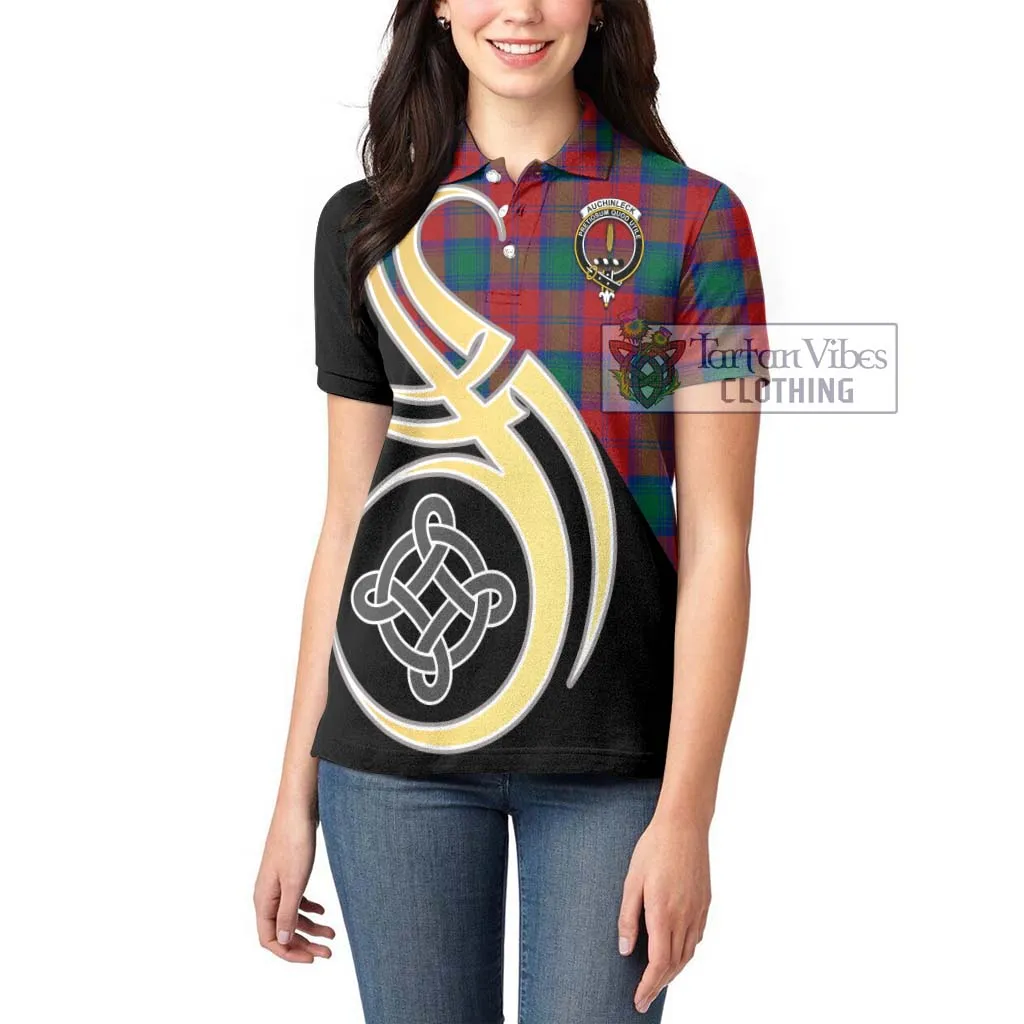 Auchinleck (Affleck) Tartan Women's Polo Shirt with Family Crest and Celtic Symbol Style