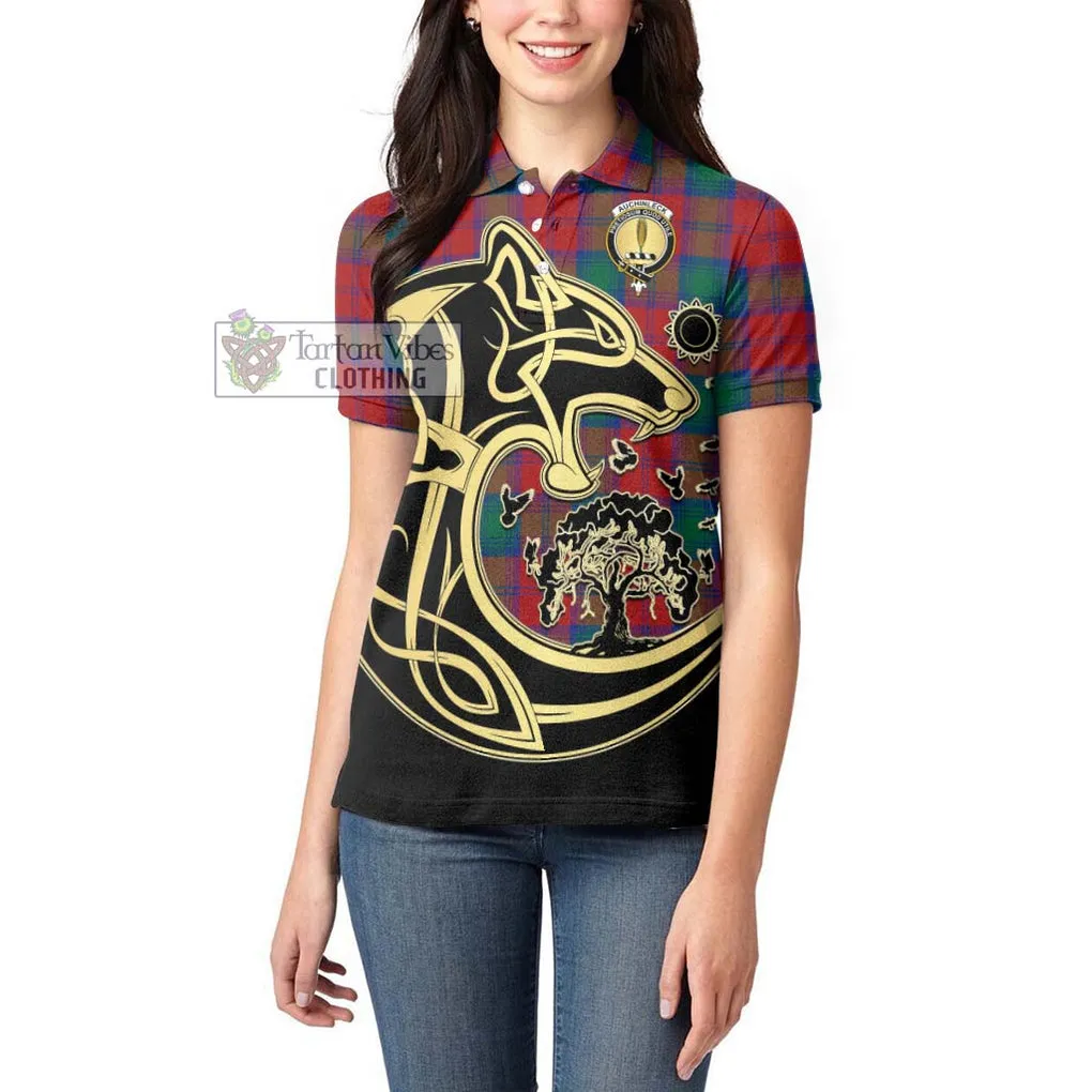 Auchinleck (Affleck) Tartan Women's Polo Shirt with Family Crest Celtic Wolf Style