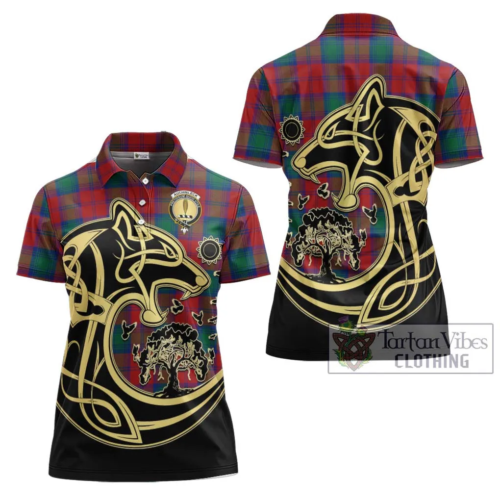 Auchinleck (Affleck) Tartan Women's Polo Shirt with Family Crest Celtic Wolf Style