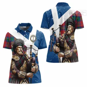 Auchinleck (Affleck) Tartan Women's Polo Shirt with Family Crest Scottish Bagpiper Vibes