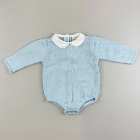 Baby Boys Knitted Romper Star Design - Blue