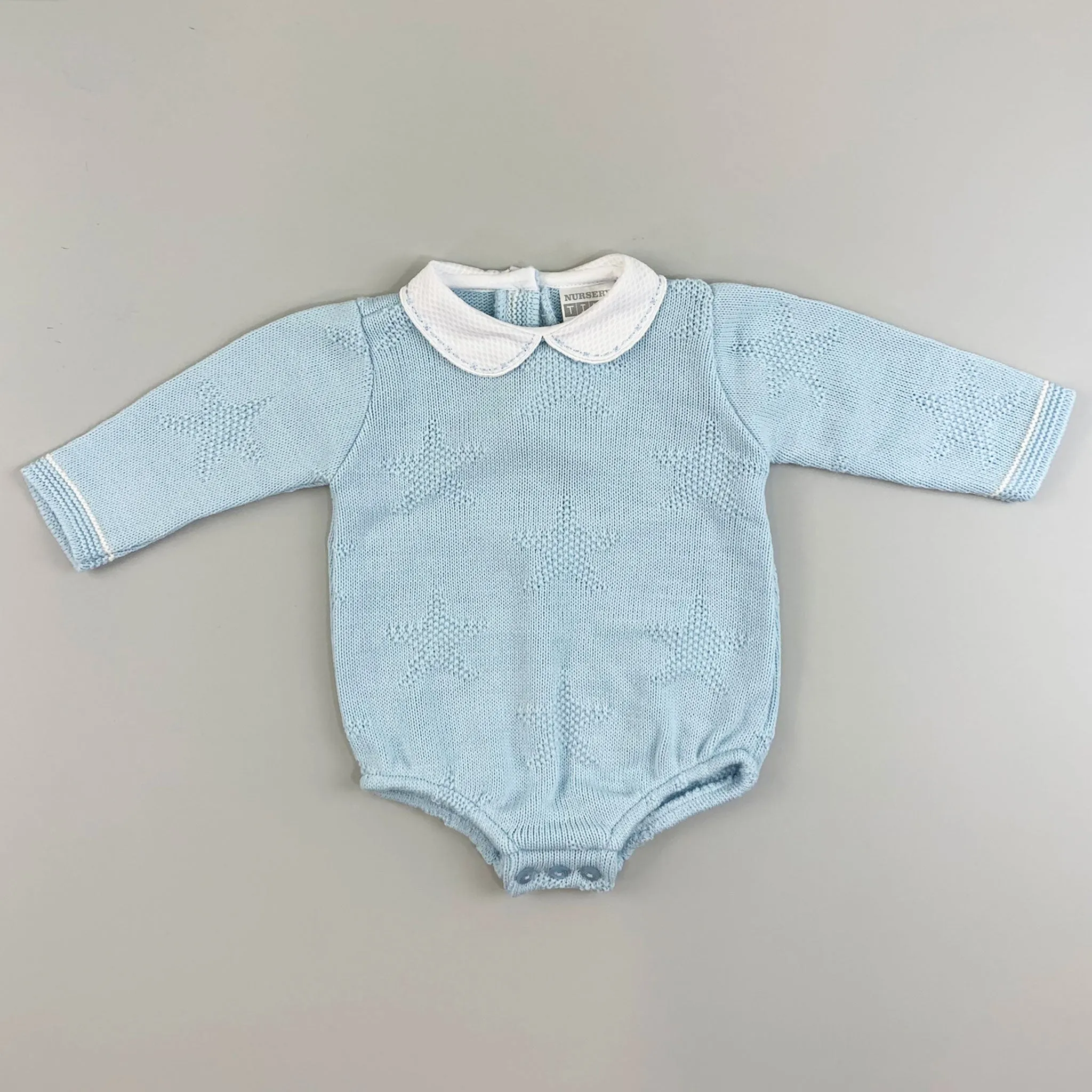 Baby Boys Knitted Romper Star Design - Blue