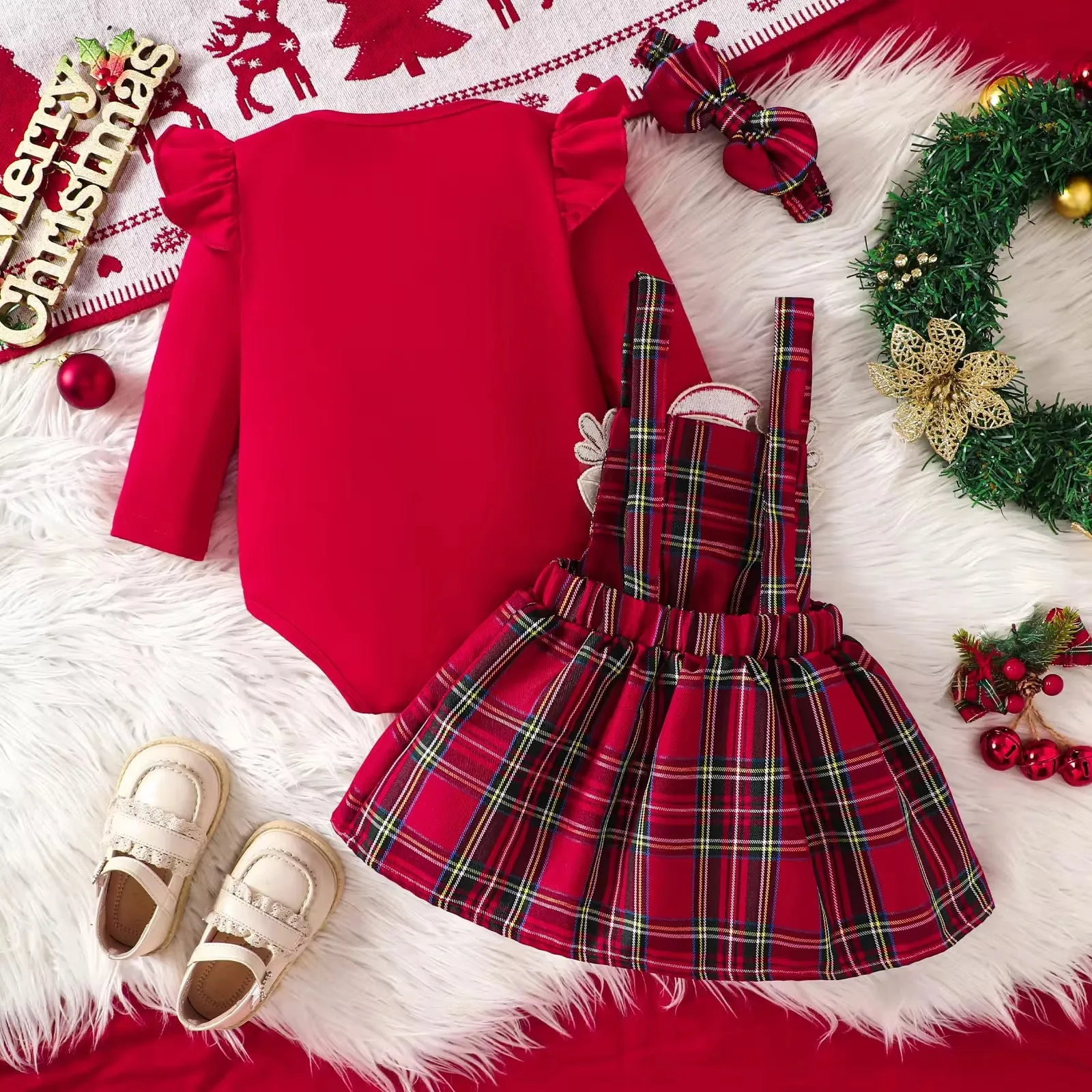 Baby Girl Red Dress And Romper Set