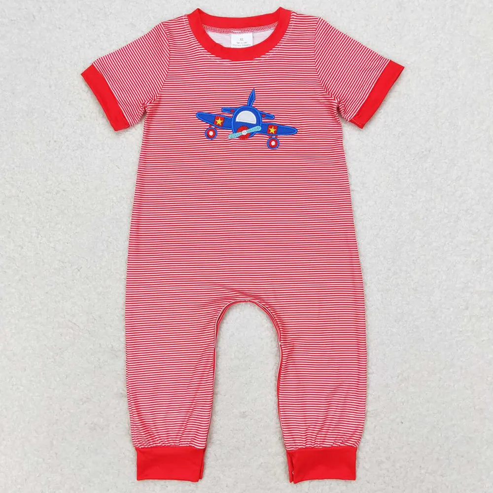 Baby Infant Boys Rompers Plane Red Stripes Short Sleeve Rompers SR1043