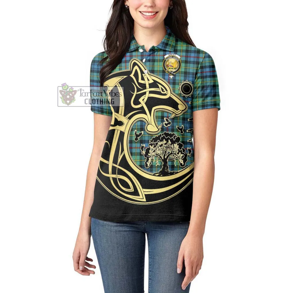 Bailey Ancient Tartan Women's Polo Shirt with Family Crest Celtic Wolf Style