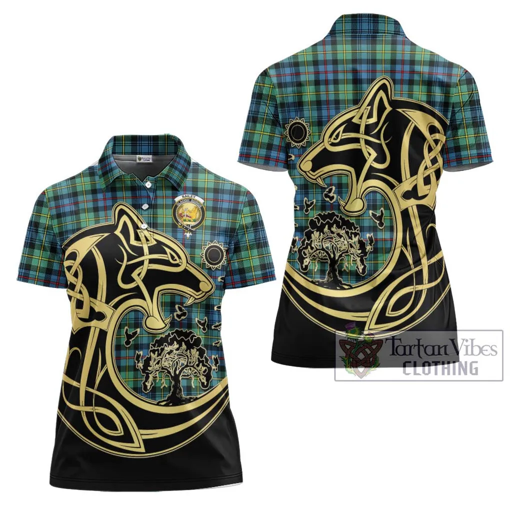 Bailey Ancient Tartan Women's Polo Shirt with Family Crest Celtic Wolf Style