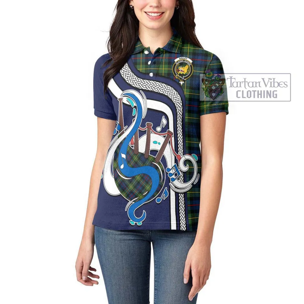 Bailey Modern Tartan Women's Polo Shirt with Epic Bagpipe Style