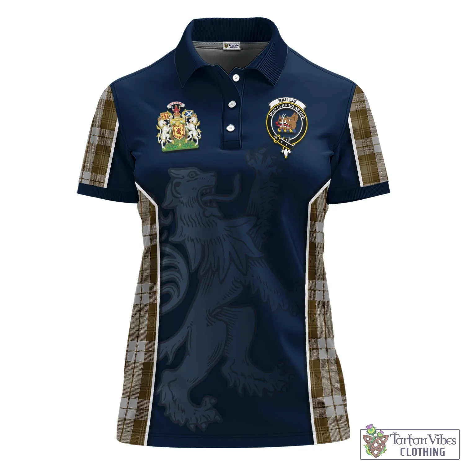 Baillie Dress Tartan Women's Polo Shirt with Family Crest and Lion Rampant Vibes Sport Style