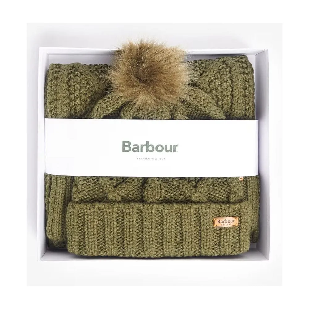 Barbour Ridley Beanie And Scarf Gift Set In Olive