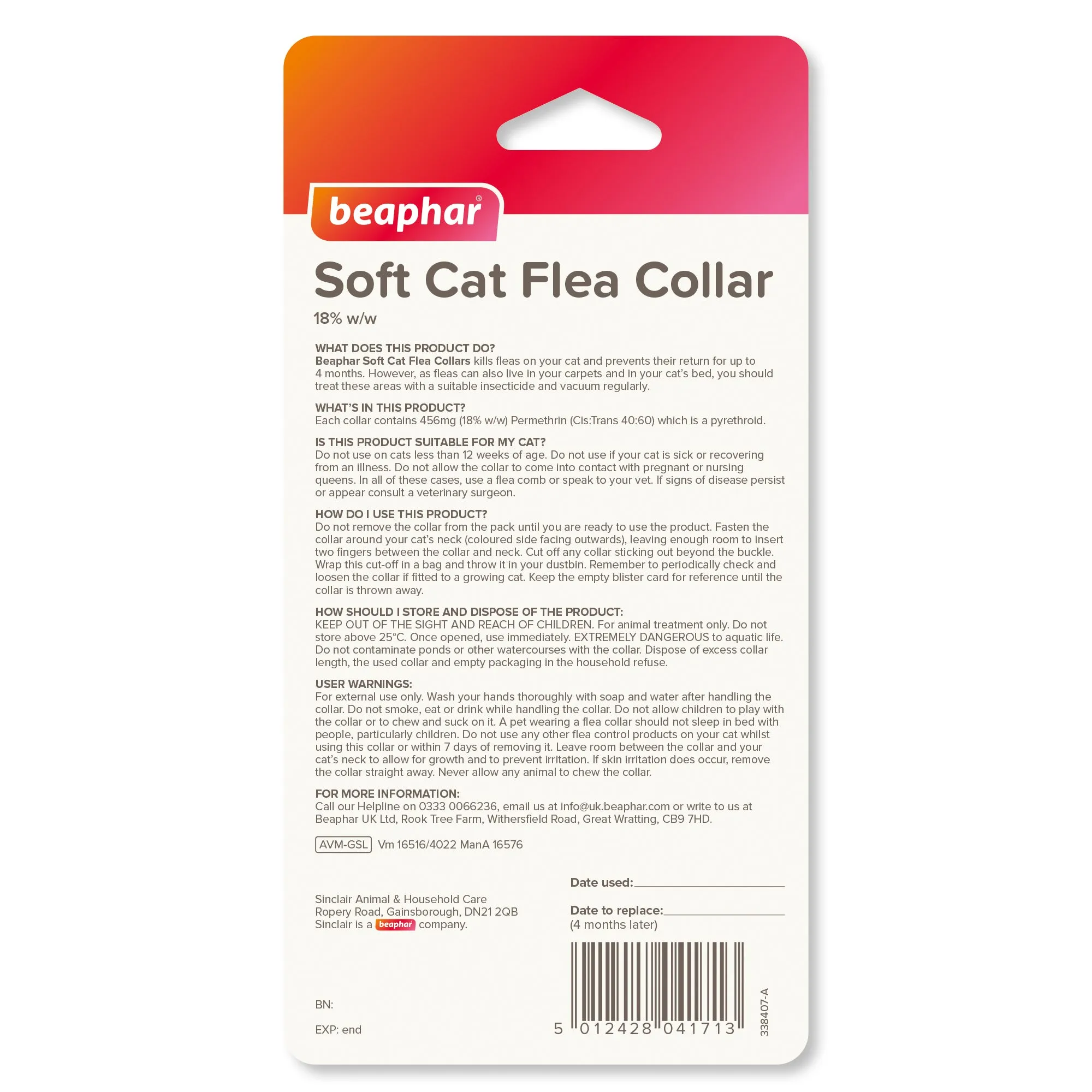 Beaphar | Cat Flea Control | Adjustable Velvet Safety Collar