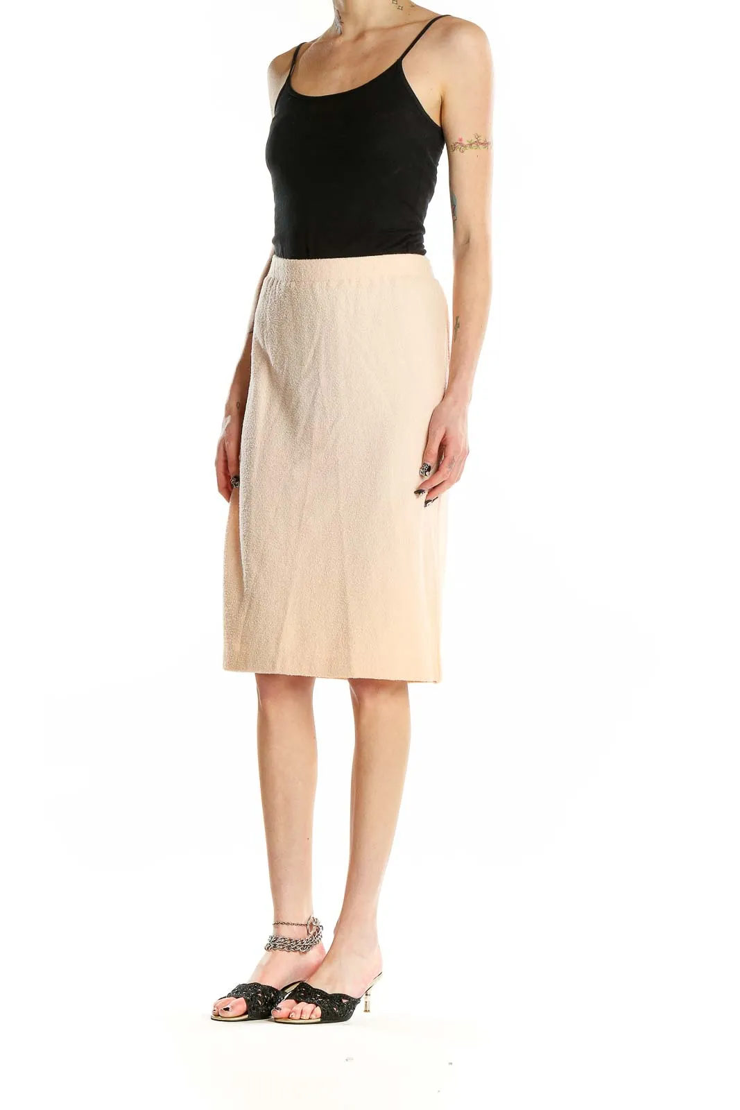 Beige Elegant Pencil Skirt