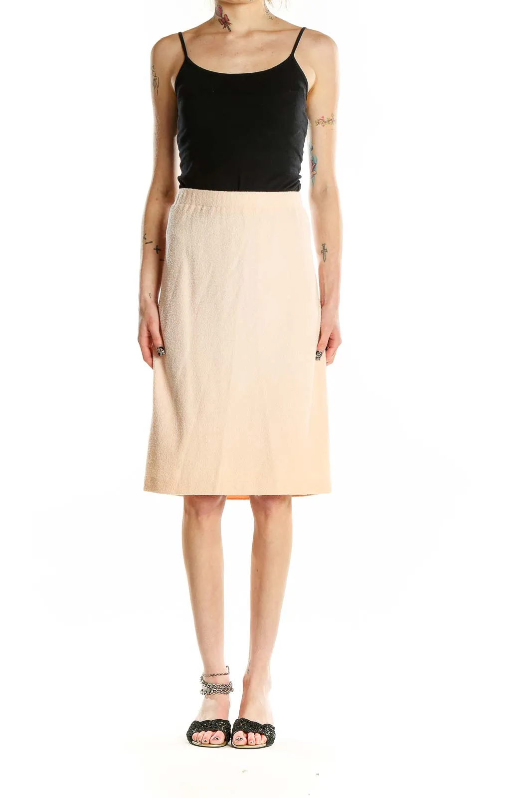 Beige Elegant Pencil Skirt