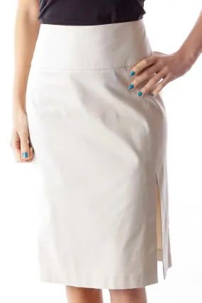 Beige Slit Midi Skirt