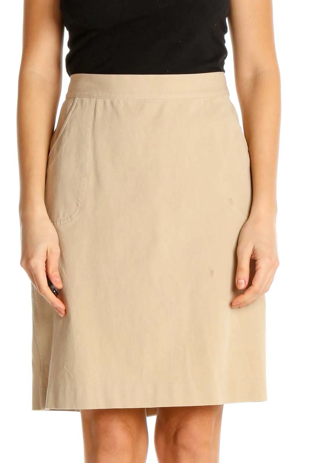 Beige Solid Party Pencil Skirt