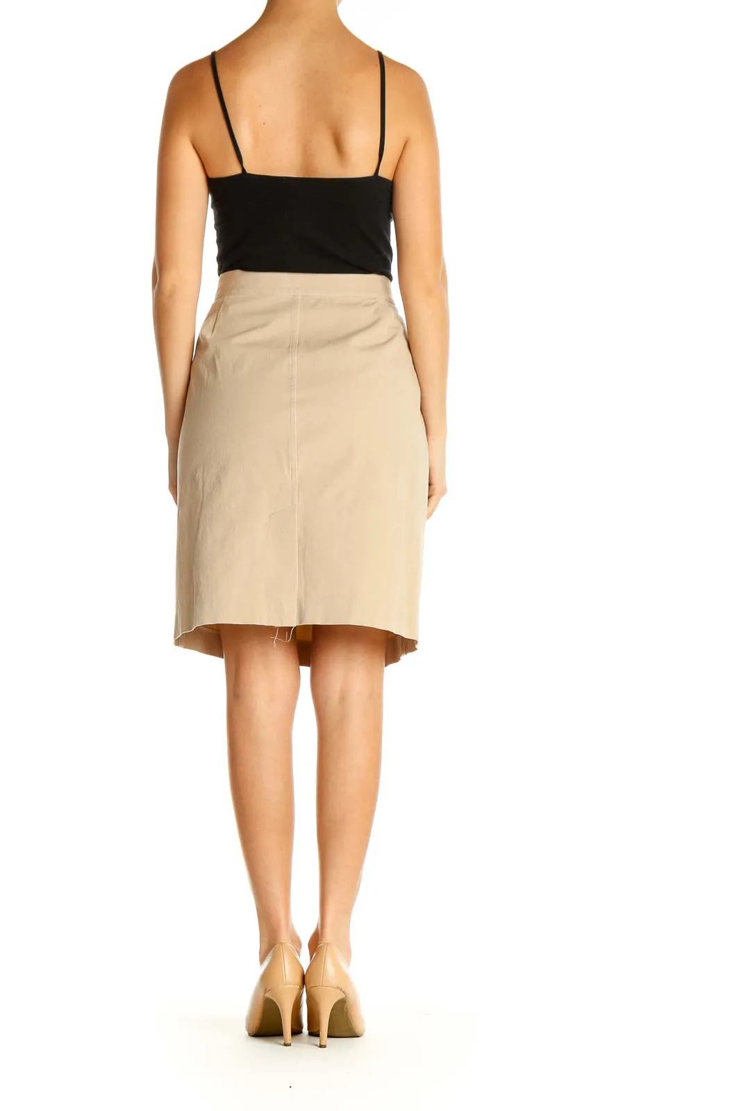 Beige Solid Party Pencil Skirt