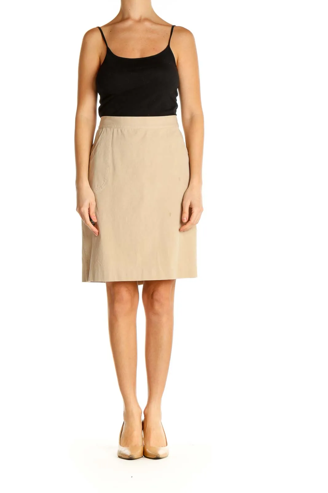 Beige Solid Party Pencil Skirt