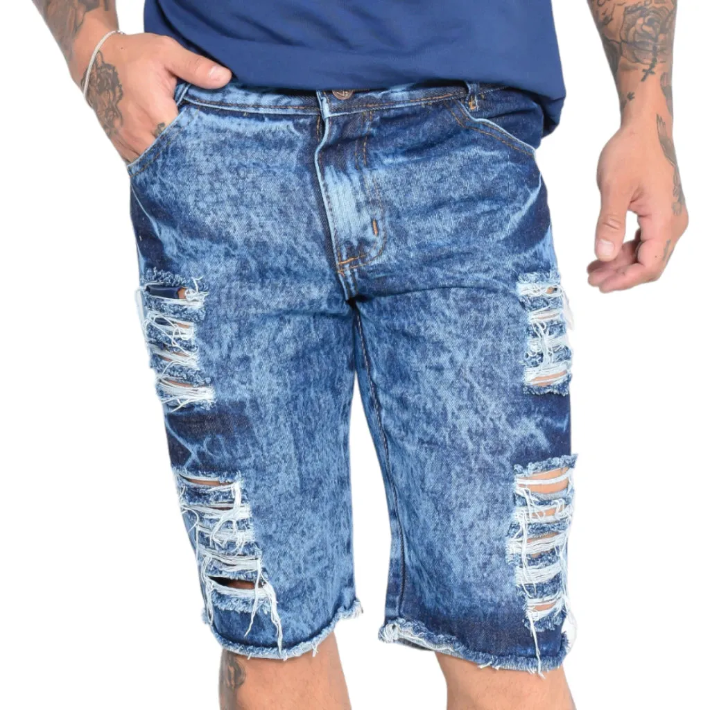 Bermuda Jeans Destroyed Rasgada Masculina Verão