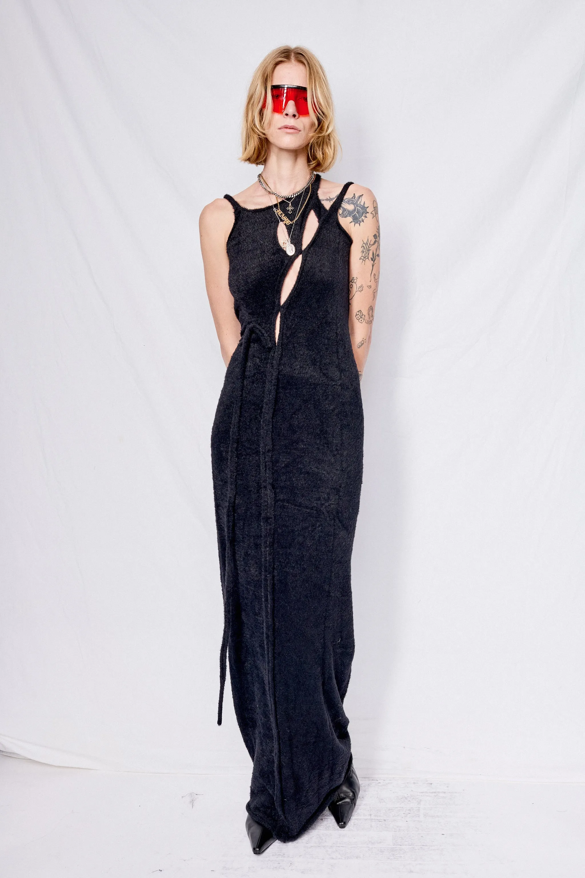 Black Strappy Knit Maxi Dress