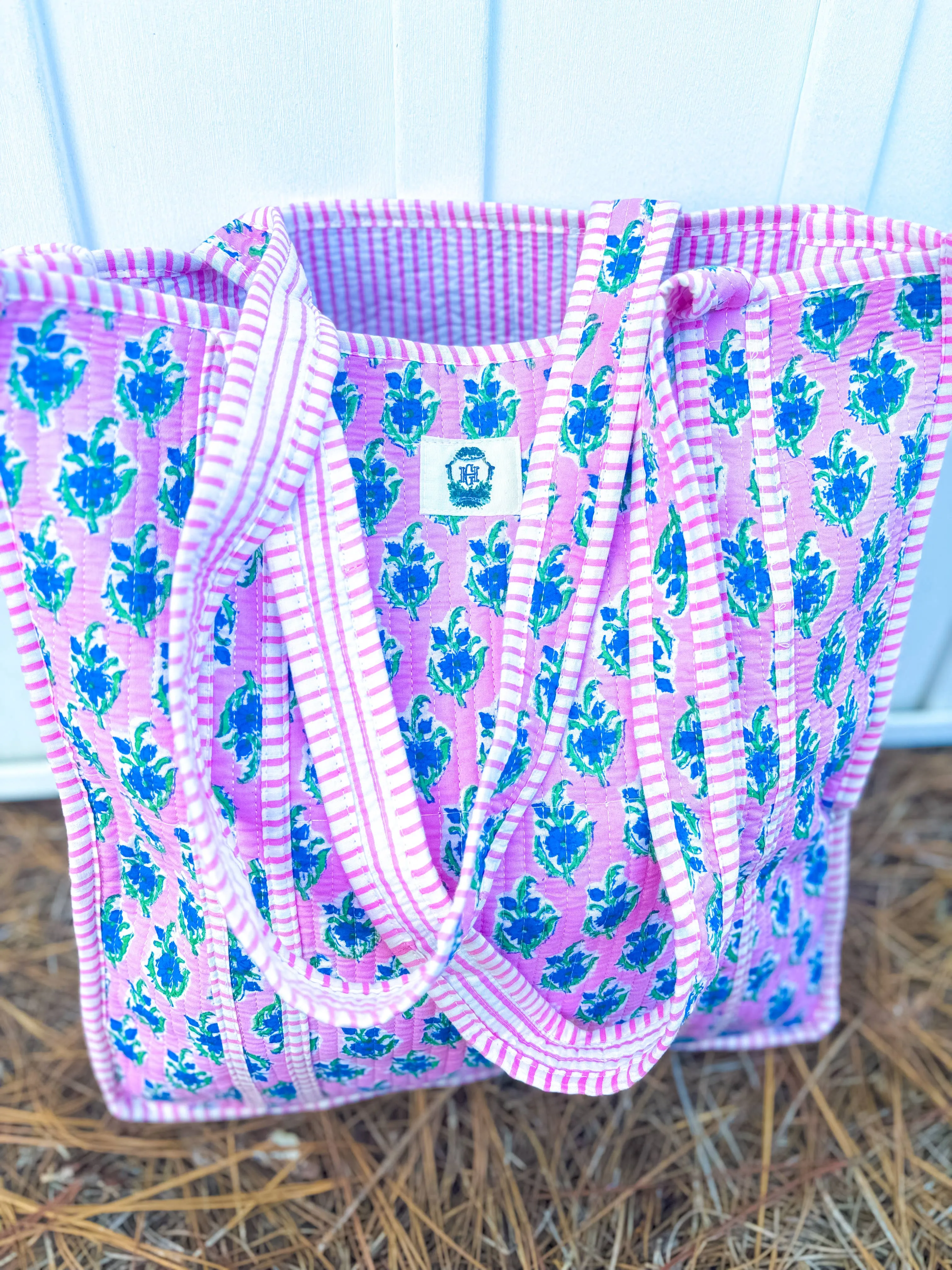 Blue Blossom Quilted Tote Bag