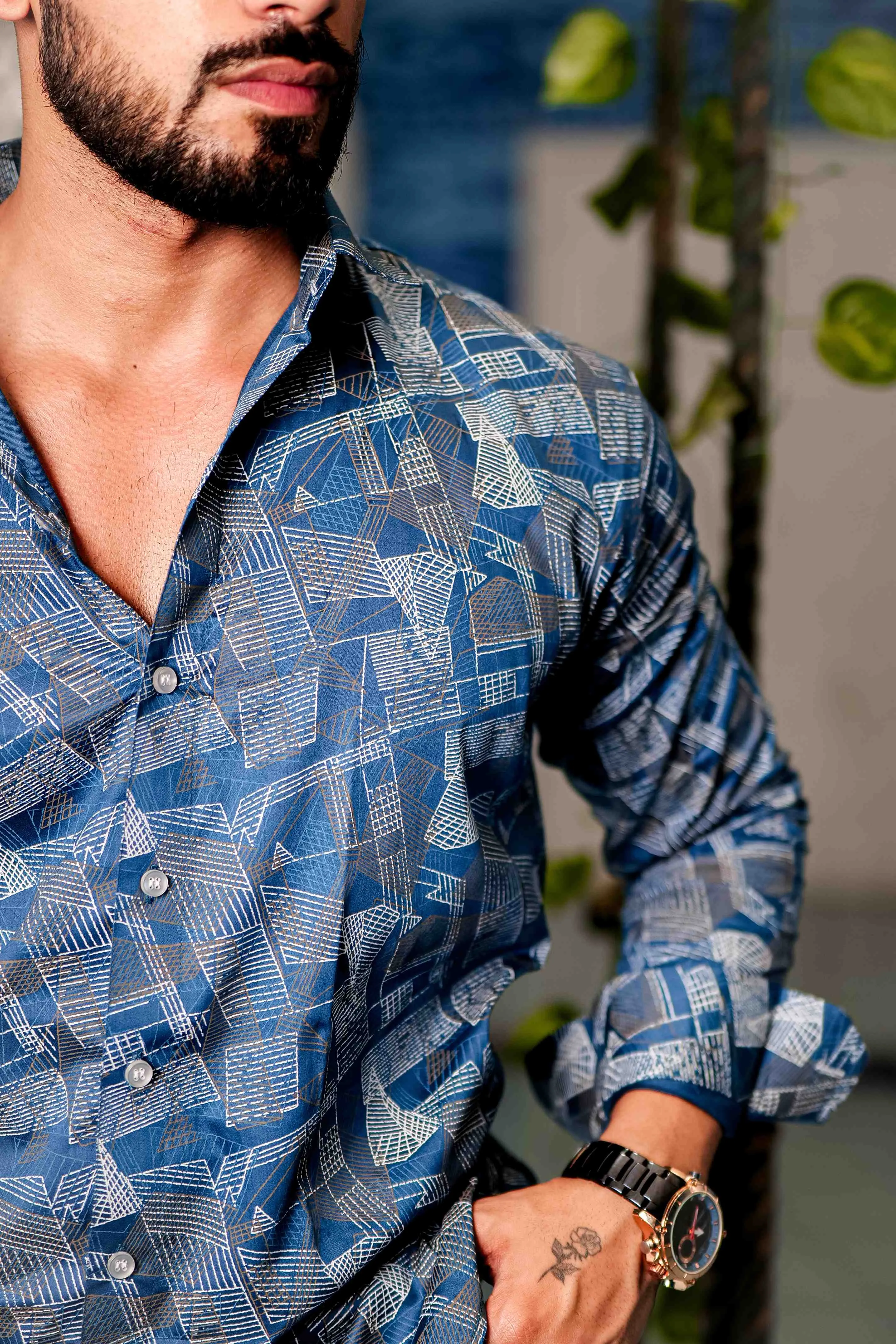 Blue Satin Print Premium Shirt