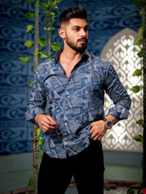 Blue Satin Print Premium Shirt