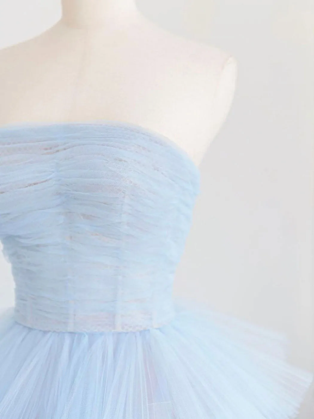 Blue Tulle Long Prom Dress, Blue Tulle Ball Gown Evening Dresses