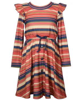 Bonnie Jean Big Girls Long Sleeved Rib Stripe Dress - Multi